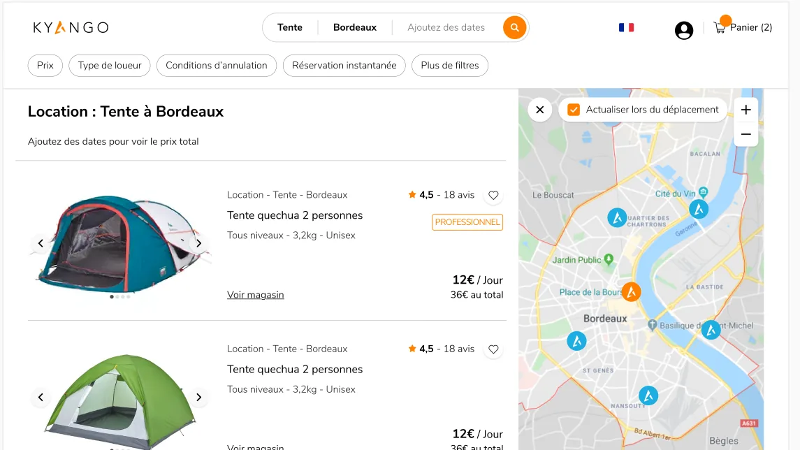 Capture de la marketplace Kyango